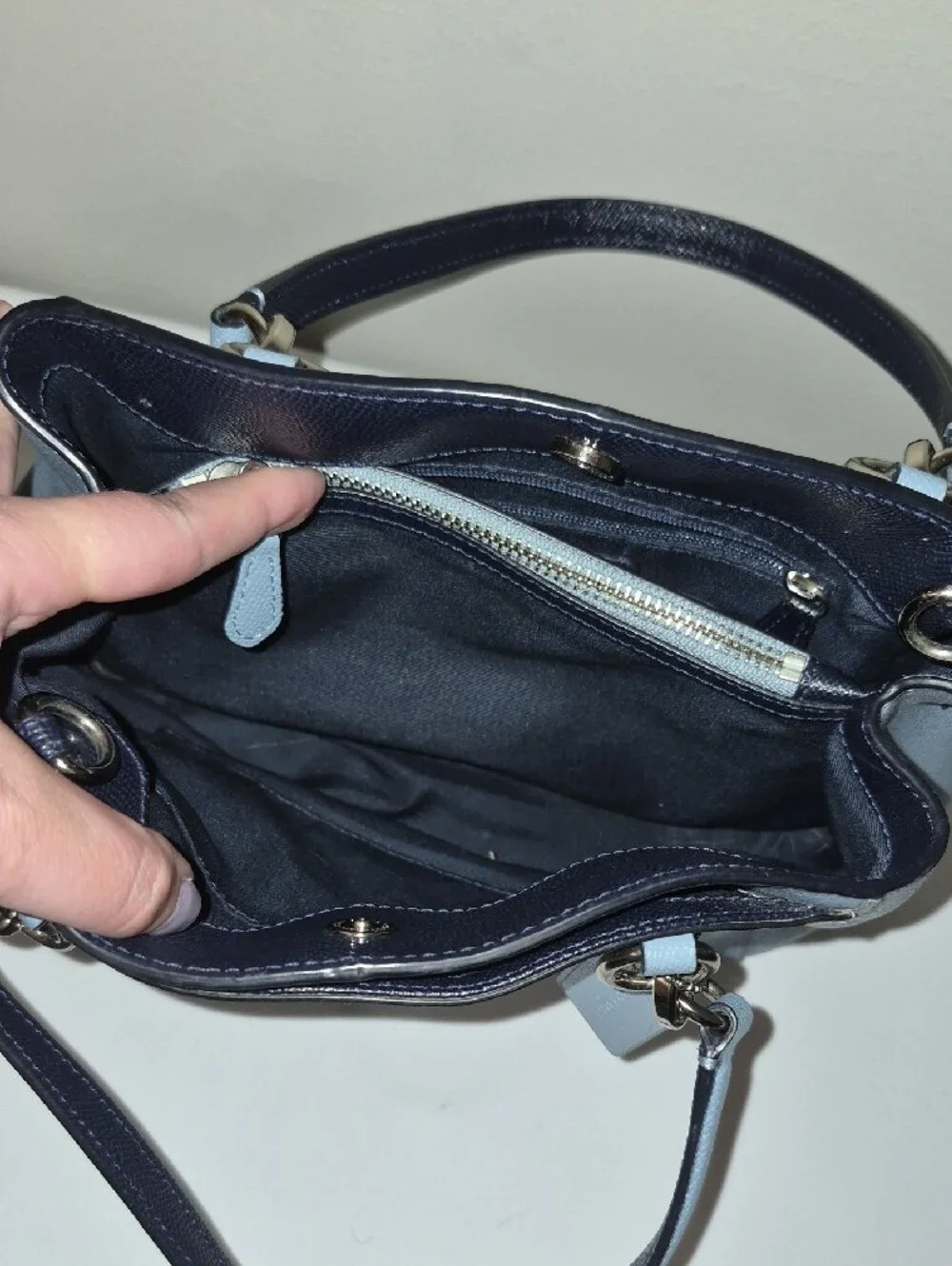 COACH Light Blue Floral Satchel with Gold Accents #B1780 38147